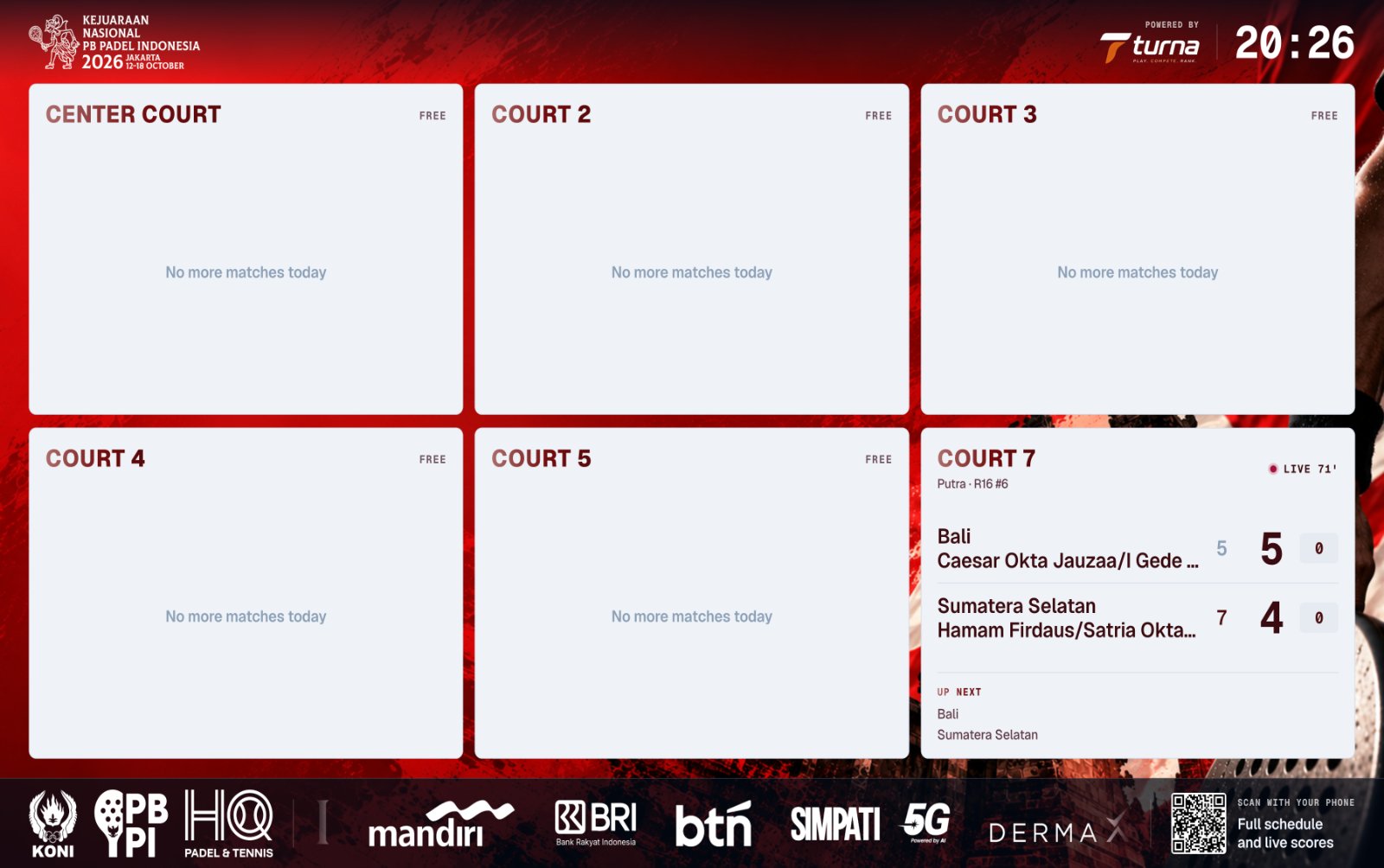 Main TV showing every court live